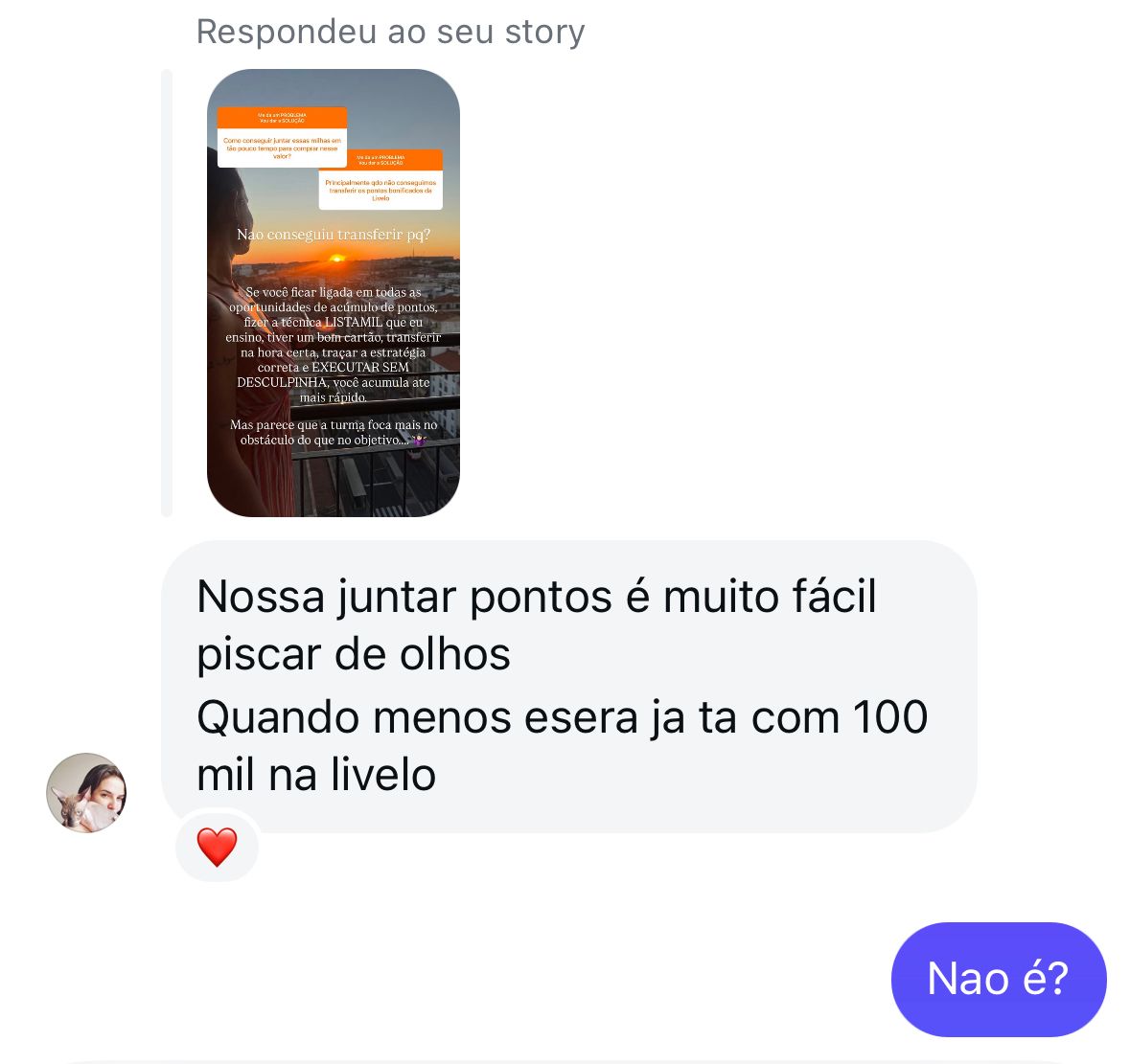 Depoimento de aluna sobre acúmulo de pontos
